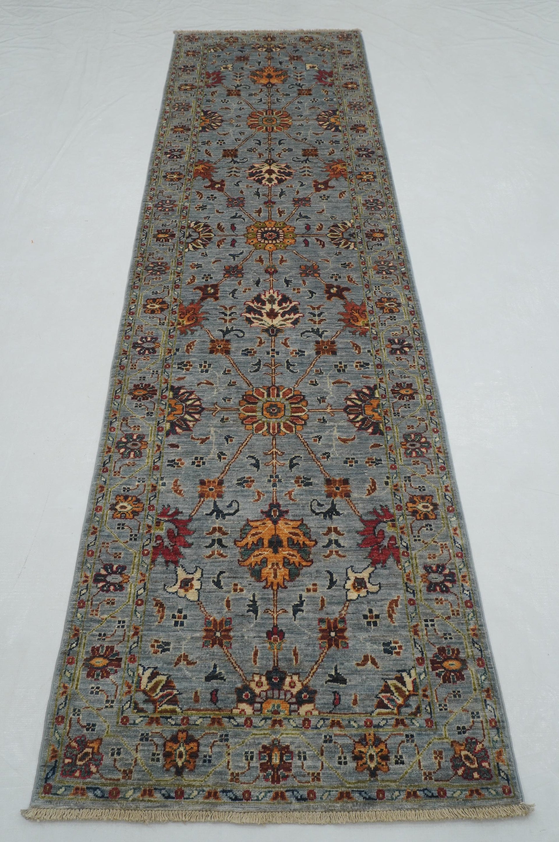 3 x 10 ft Gray Waziri Afghan Hand knotted Runner Rug