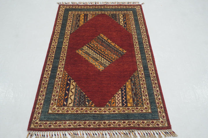 3x5 Red Turkish Shawl Hand Knotted Rug