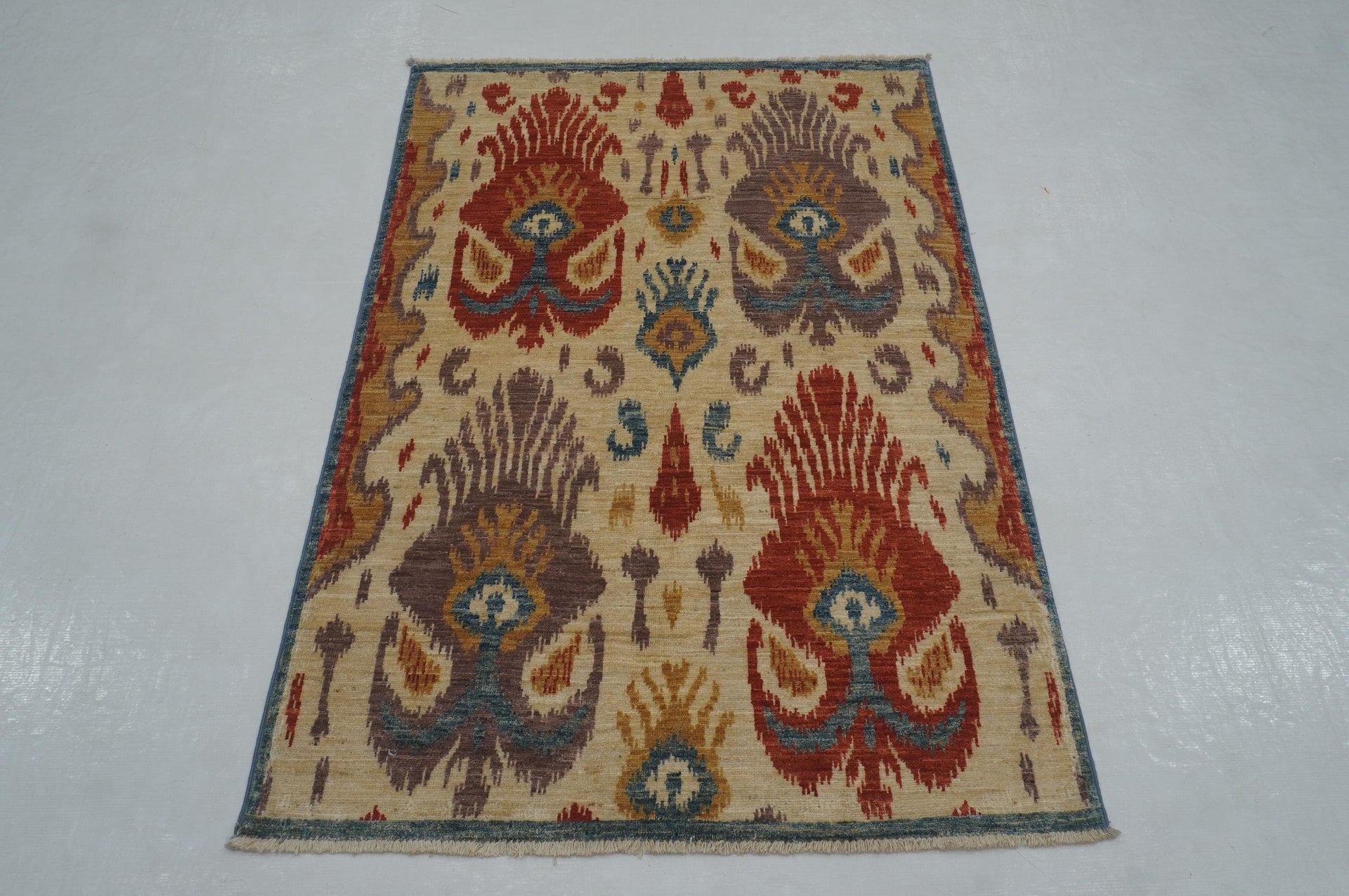 3x5 Beige Ikat Afghan Hand Knotted Rug