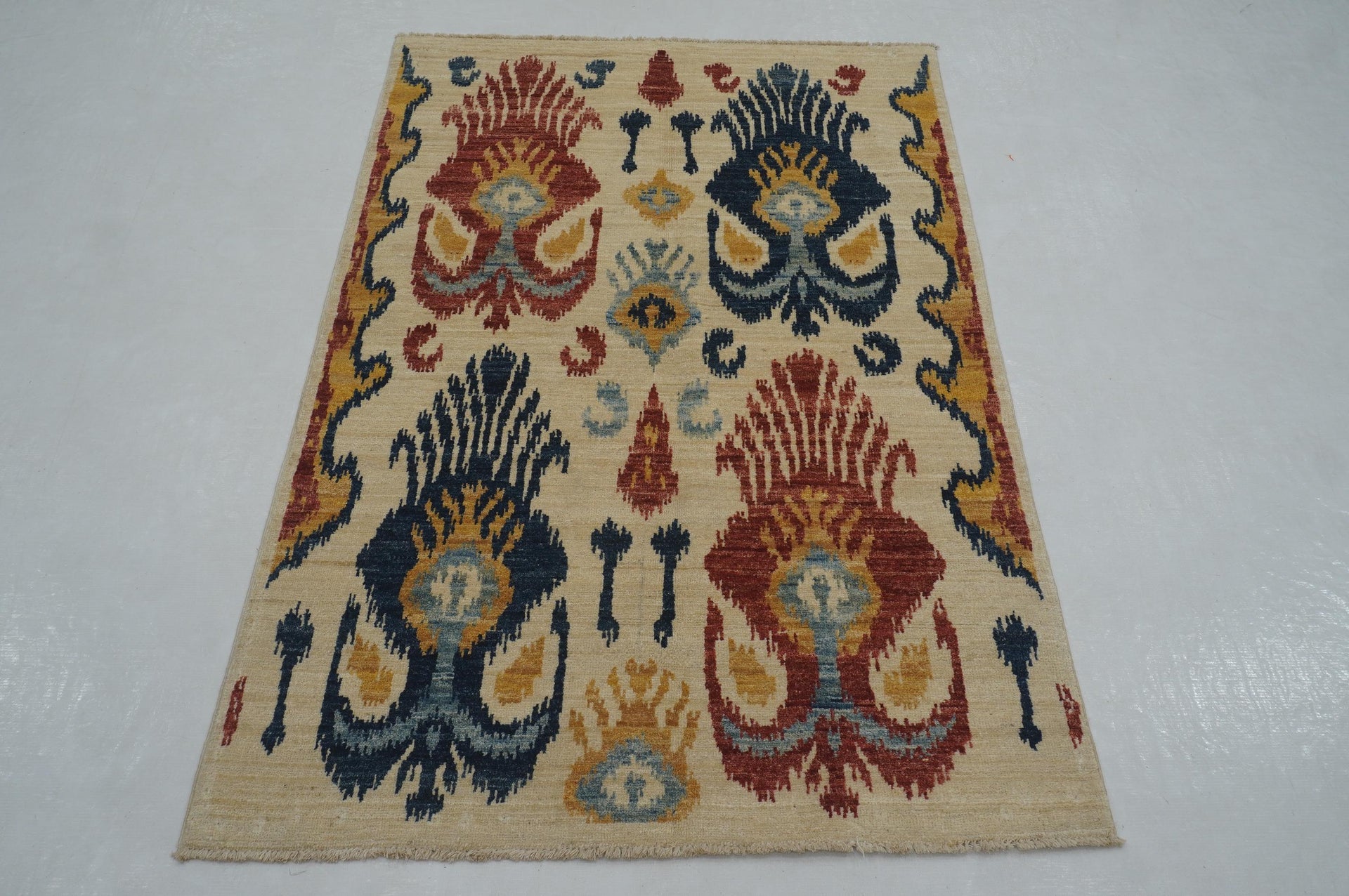 3x5 Beige Ikat Afghan Hand Knotted Rug