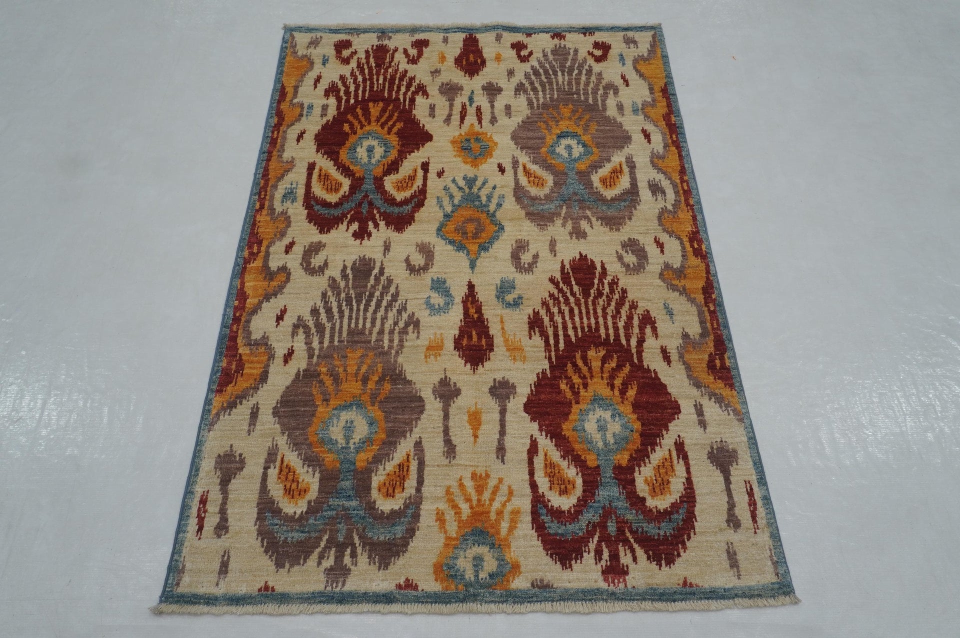 3x5 Beige Ikat Afghan Hand Knotted Rug