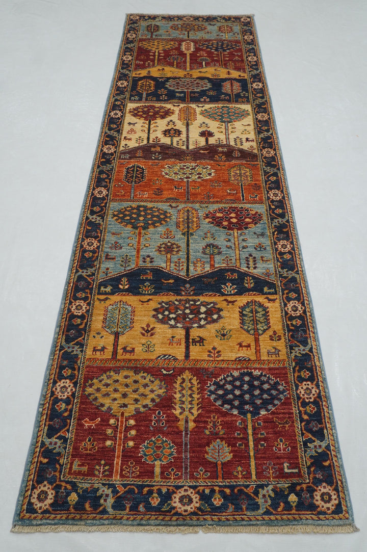 10 ft Blue Landscape Gabbeh Tree of life Afghan Runner Rug