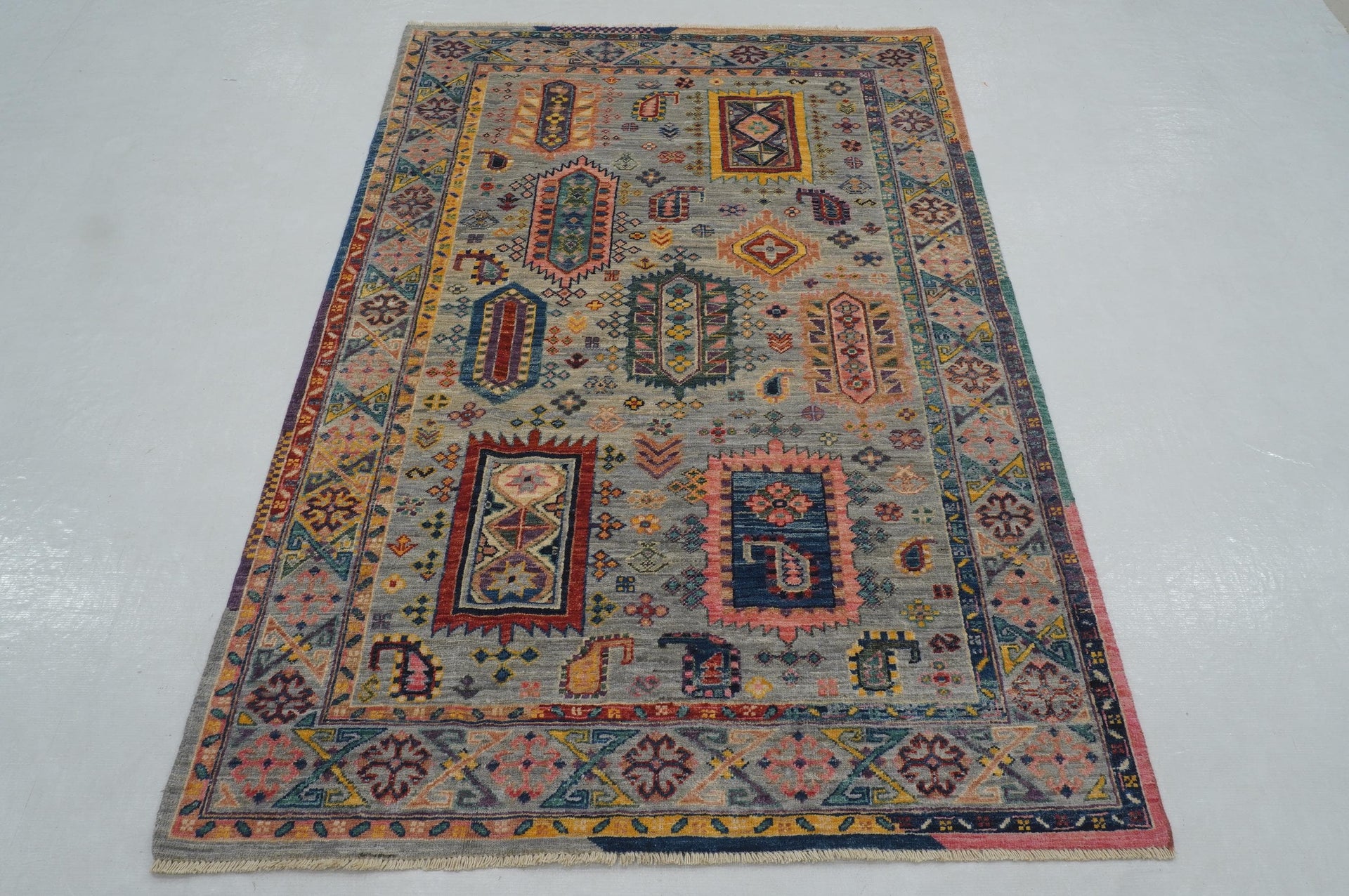 4x6 Gray Baluch Tribal Samarkand Afghan Hand knotted Rug