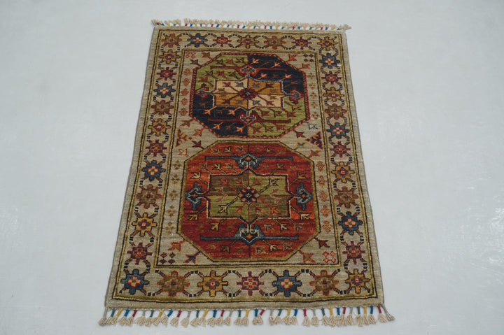 2x3 Gray Ersari Afghan Hand knotted Rug