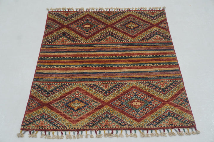 3x3 Tribal Red Afghan Square Rug