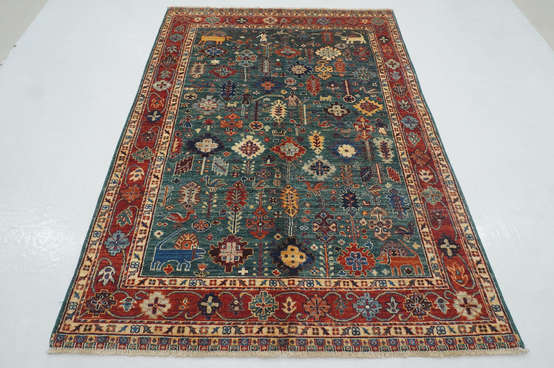 5x7 Green Tribal Qasqhai Afghan Hand Knotted Oriental Rug