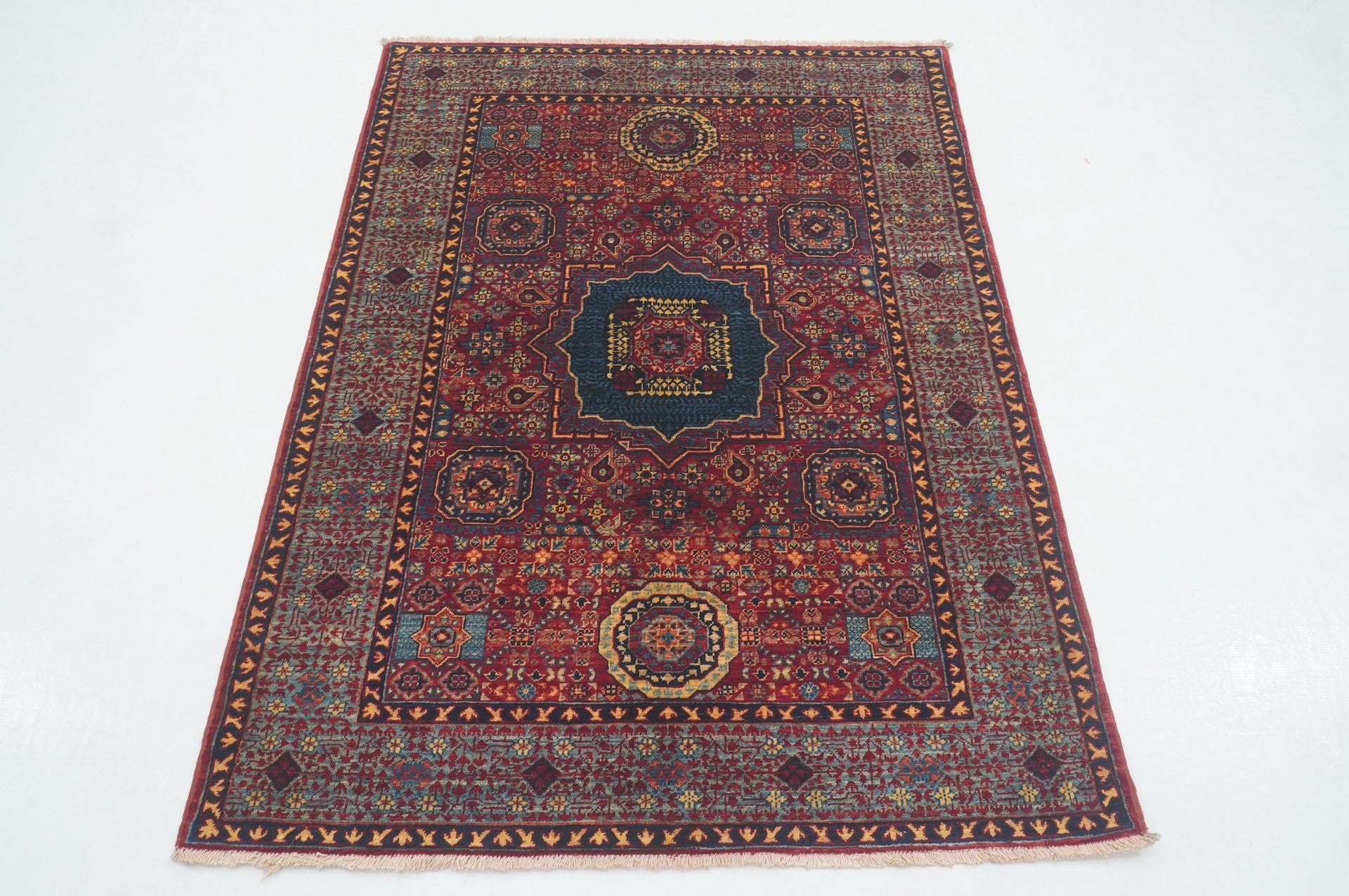 3x5 Red Mamluk Turkish Hand knotted Geometric Medallion Rug