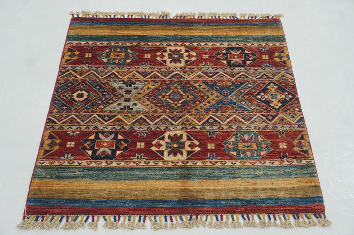 3x3 Red Tribal Afghan Square Rug