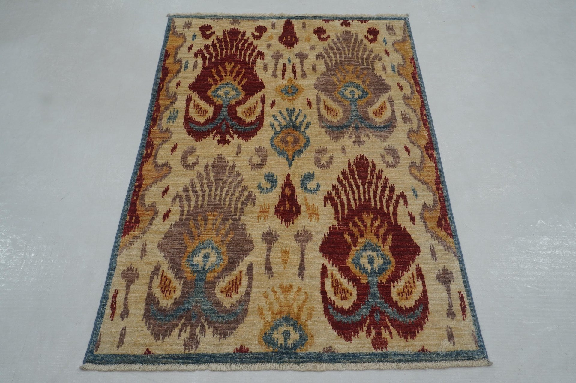 3x5 Beige Ikat Afghan Hand Knotted Rug