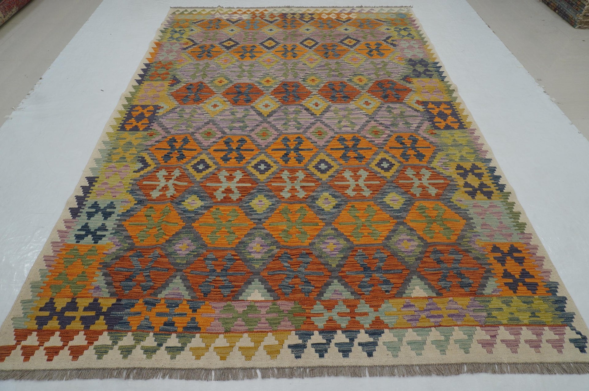 7x10 Gray Afghan Afghan Handmade Geometric Reversible Rug