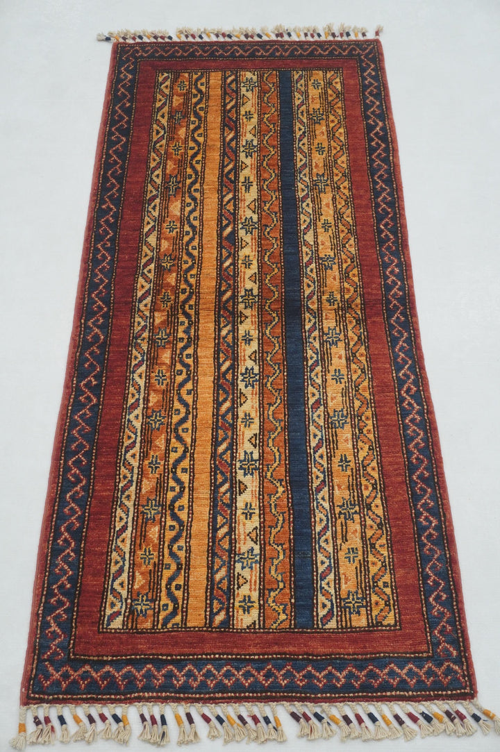 2x5 Red Turkish Shawl Hand knotted Runner Rug