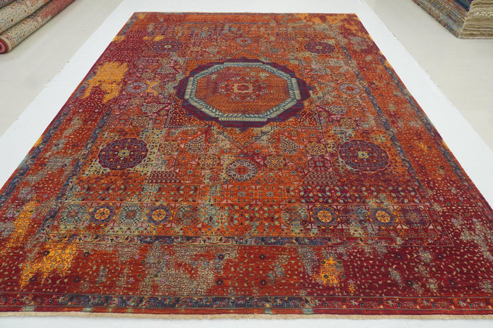 9x12 Rusty Red Mamluk Turkish Modern Medallion Rug