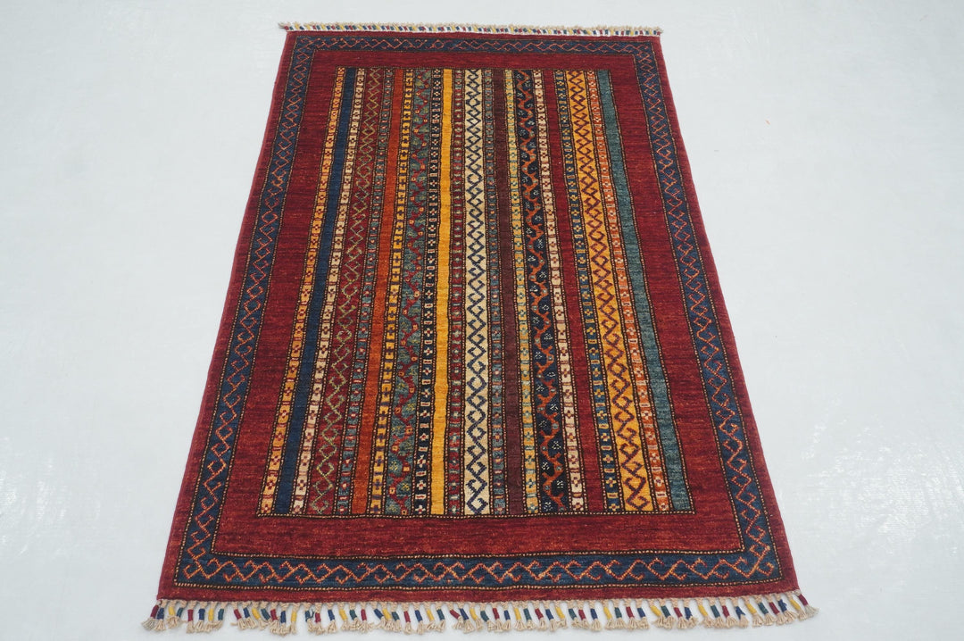 3x5 Red Turkish Shawl Pattern Hand Knotted Tribal Rug