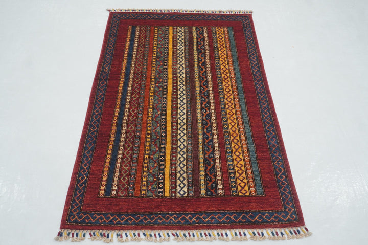 3x5 Red Turkish Shawl Pattern Hand Knotted Tribal Rug