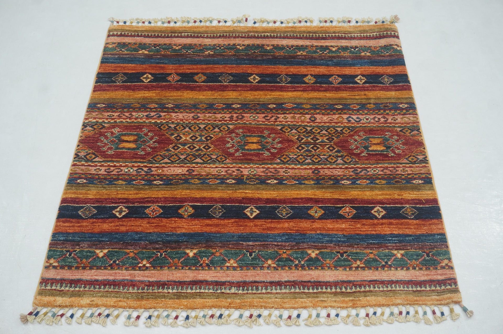 3x3 Red Tribal Afghan Hand knotted Square Rug