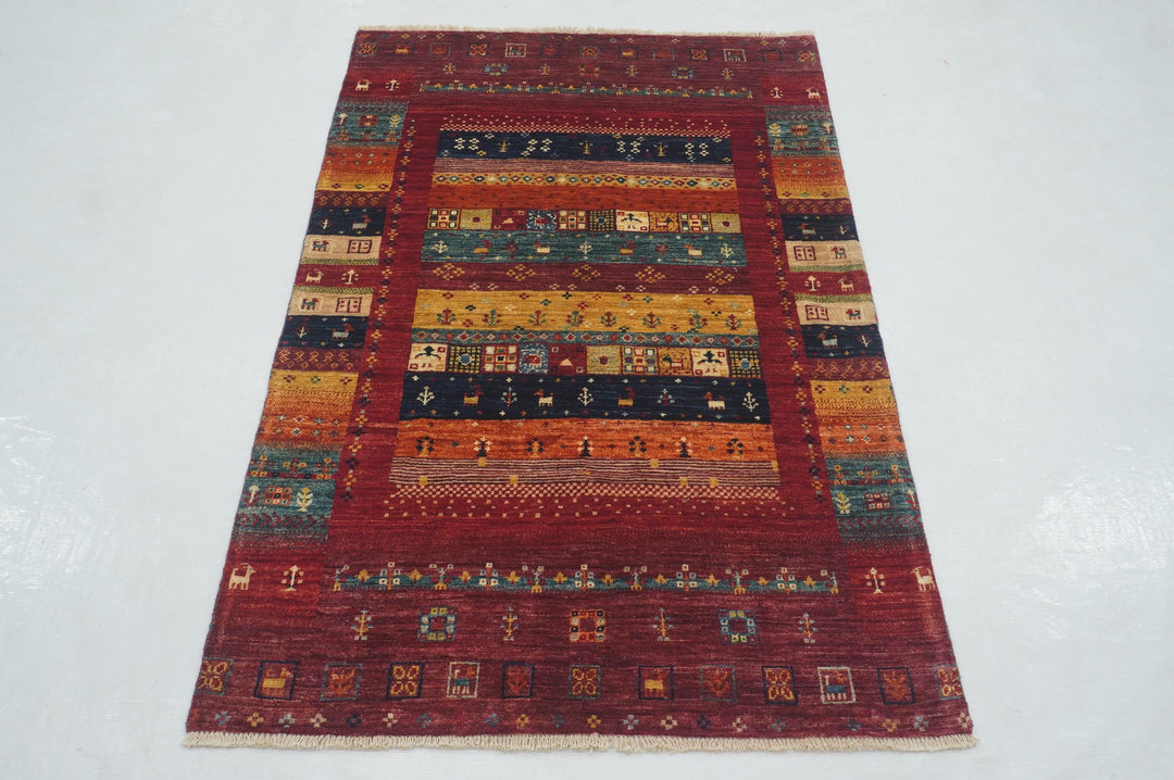 3x5 Red Tribal Gabbeh Kashkuli Afghan Hand Knotted Rug