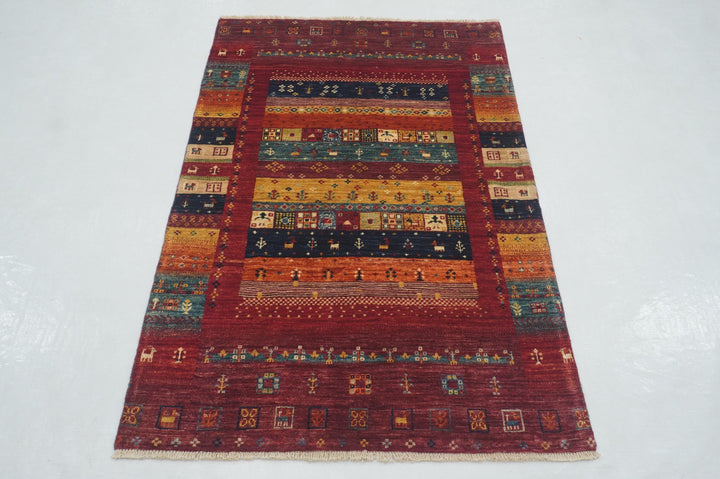 3x5 Red Tribal Gabbeh Kashkuli Afghan Hand Knotted Rug