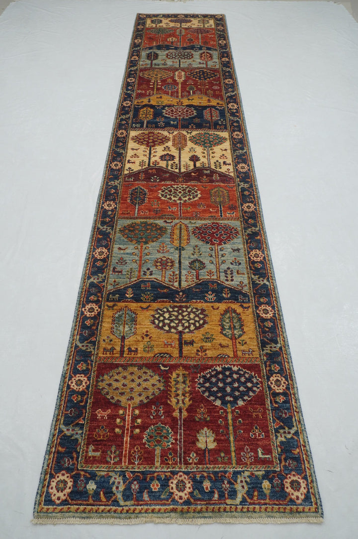 3 x 13 ft Blue Gabbeh Landscape Tree of life Afghan Runner Rug