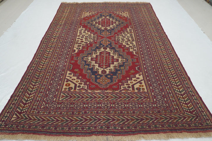 6'4 x 9'6 OLD Red Vintage Afghan Maleki Kilim Rug