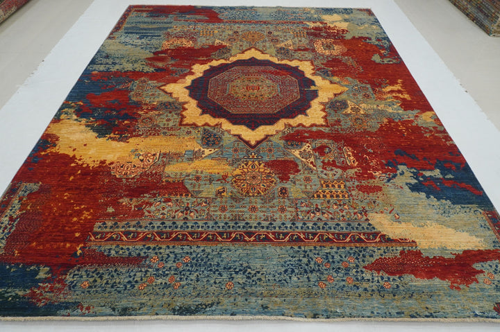 8x10 Blue Modern Mamluk Turkish Hand Knotted Medallion Rug