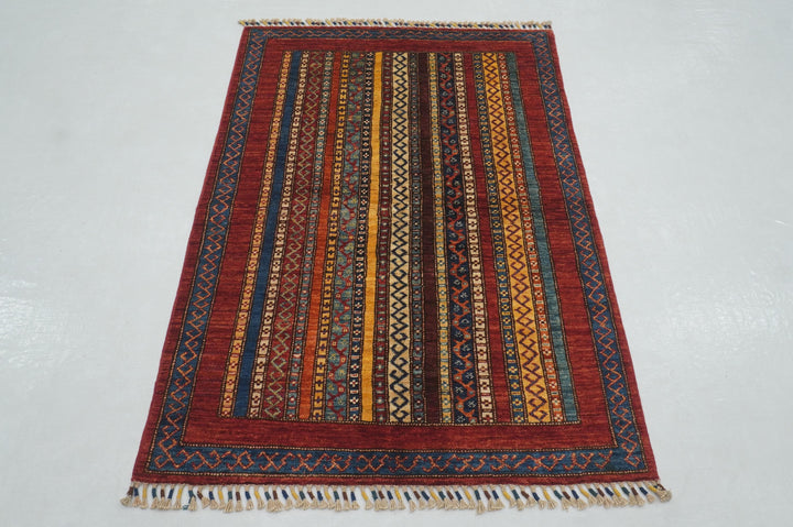 3x5 Red Turkish Shawl Hand Knotted Rug