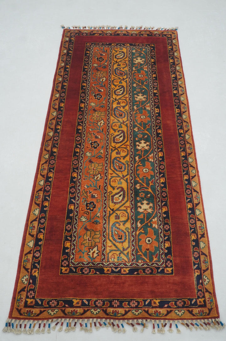 7 ft Red Turkish Shawl Hand knotted Runner Rug