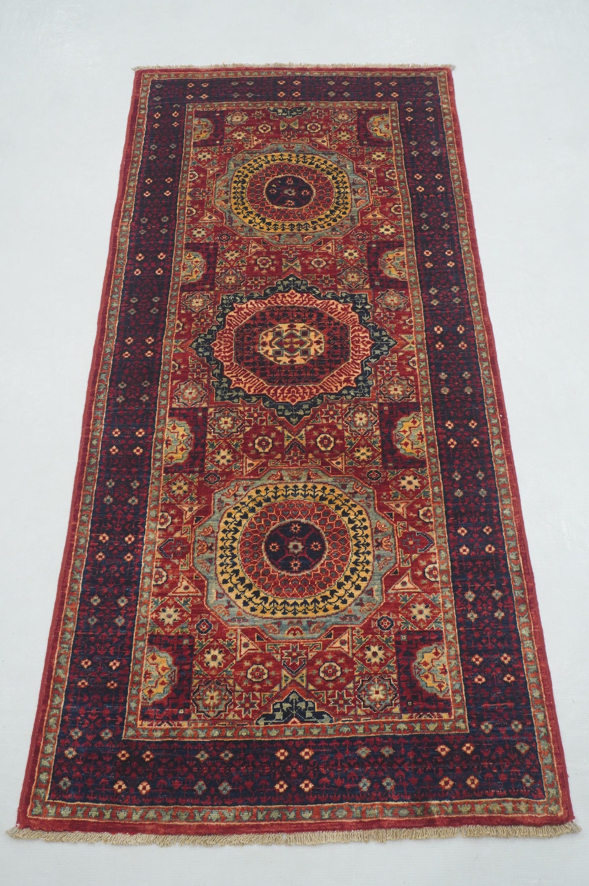 6 ft Red Mamluk Turkish Hand knotted Runner Rug
