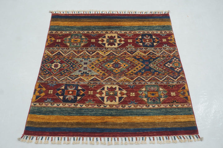 3x3 Red Tribal Square Afghan Rug