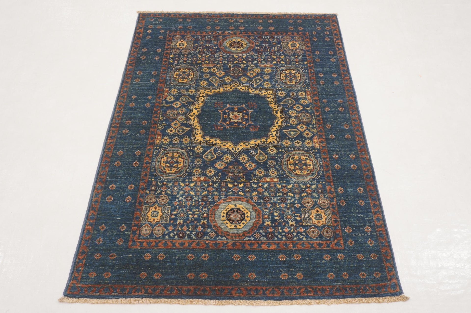 3x5 Navy Blue Mamluk Turkish Hand knotted Medallion Rug