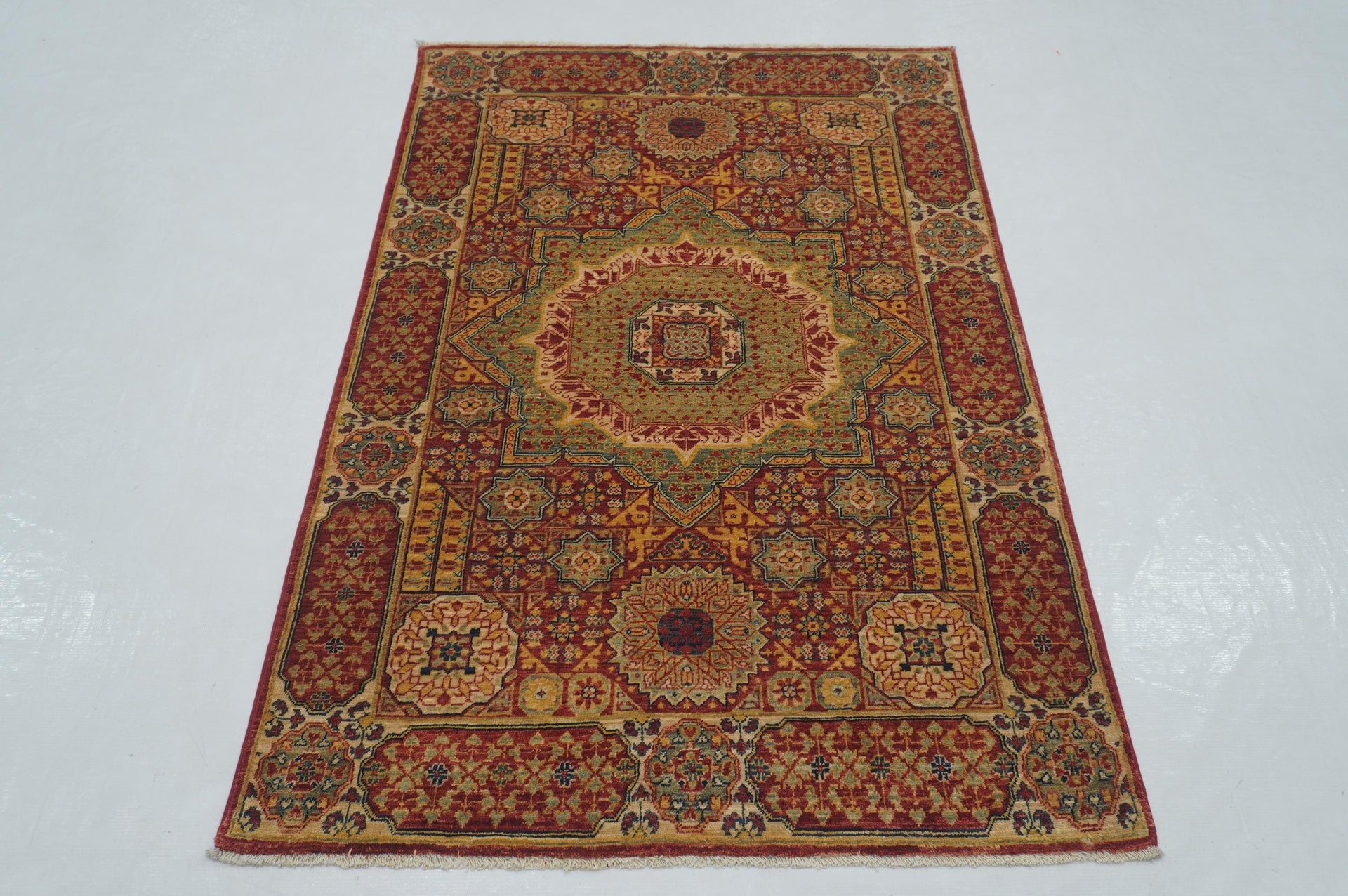 3x5 Red Mamluk Turkish Hand knotted Geometric Medallion Rug