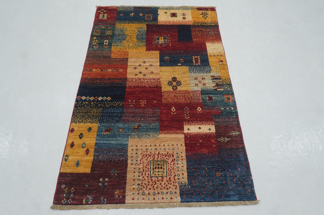 3x5 Red Tribal Gabbeh Nomadic Afghan Hand knotted Rug