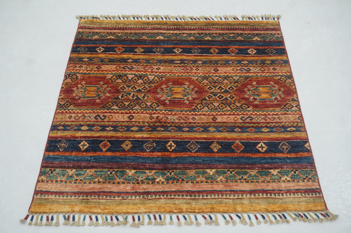 3x3 Blue Tribal Afghan Square Rug