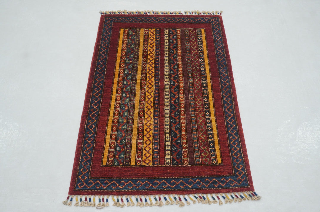 3x4 Red Shawl Pattern Hand knotted Turkish Rug