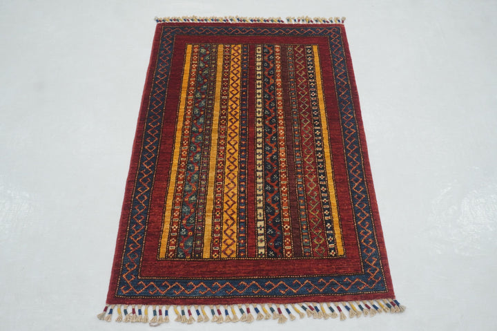 3x4 Red Shawl Pattern Hand knotted Turkish Rug