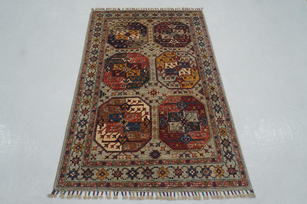 3x5 Gray Afghan Ersari Afghan Hand knotted Oriental Rug