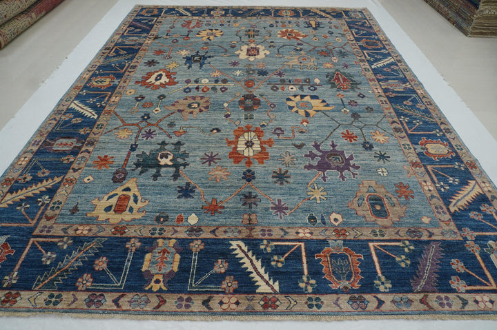 9x12 Blue Oushak Turkish Hand Knotted Rug