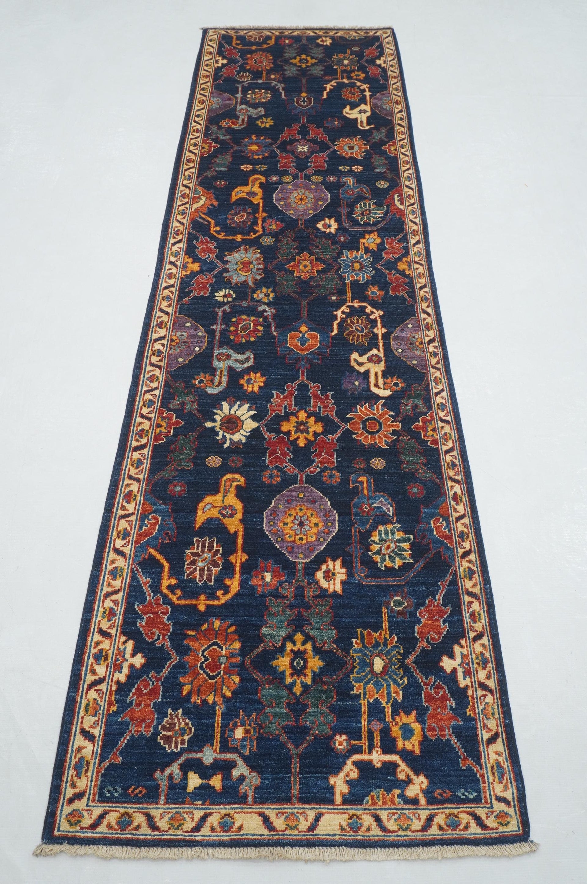 10 ft Navy Blue Bidjar Afghan Hand knotted Runner Rug