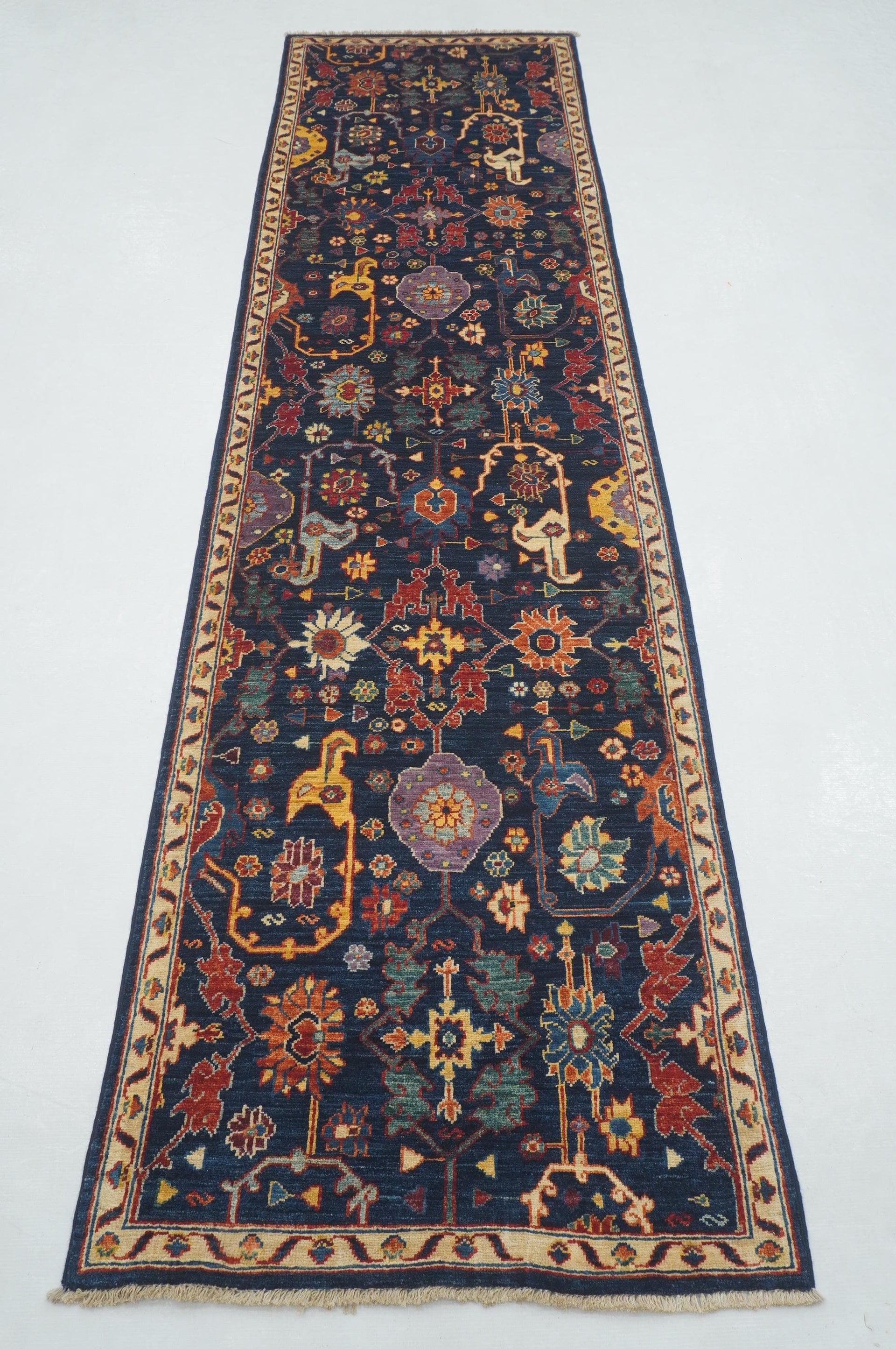 10 ft Navy Blue Bidjar Afghan Hand knotted Runner Rug