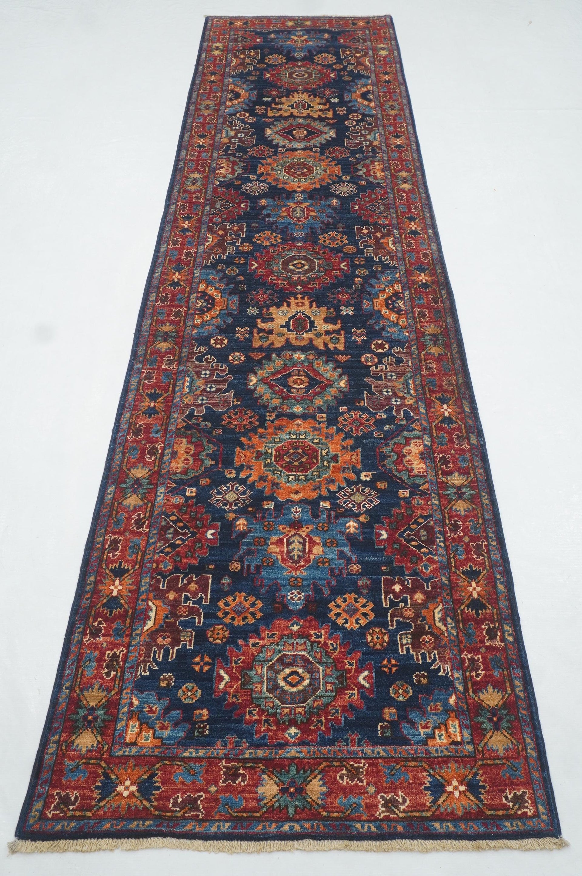 11 ft Navy Blue Baluch Afghan hand knotted Runner Rug