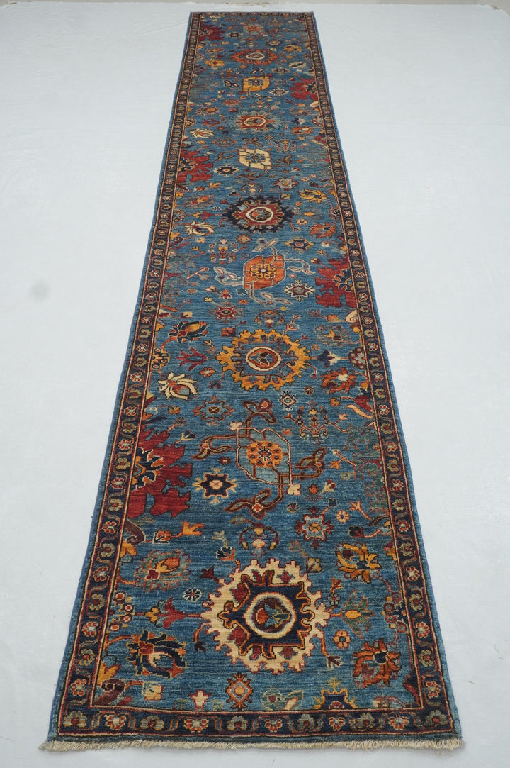 14 Ft Blue Bidjar Afghan hand knotted Oriental Runner Rug