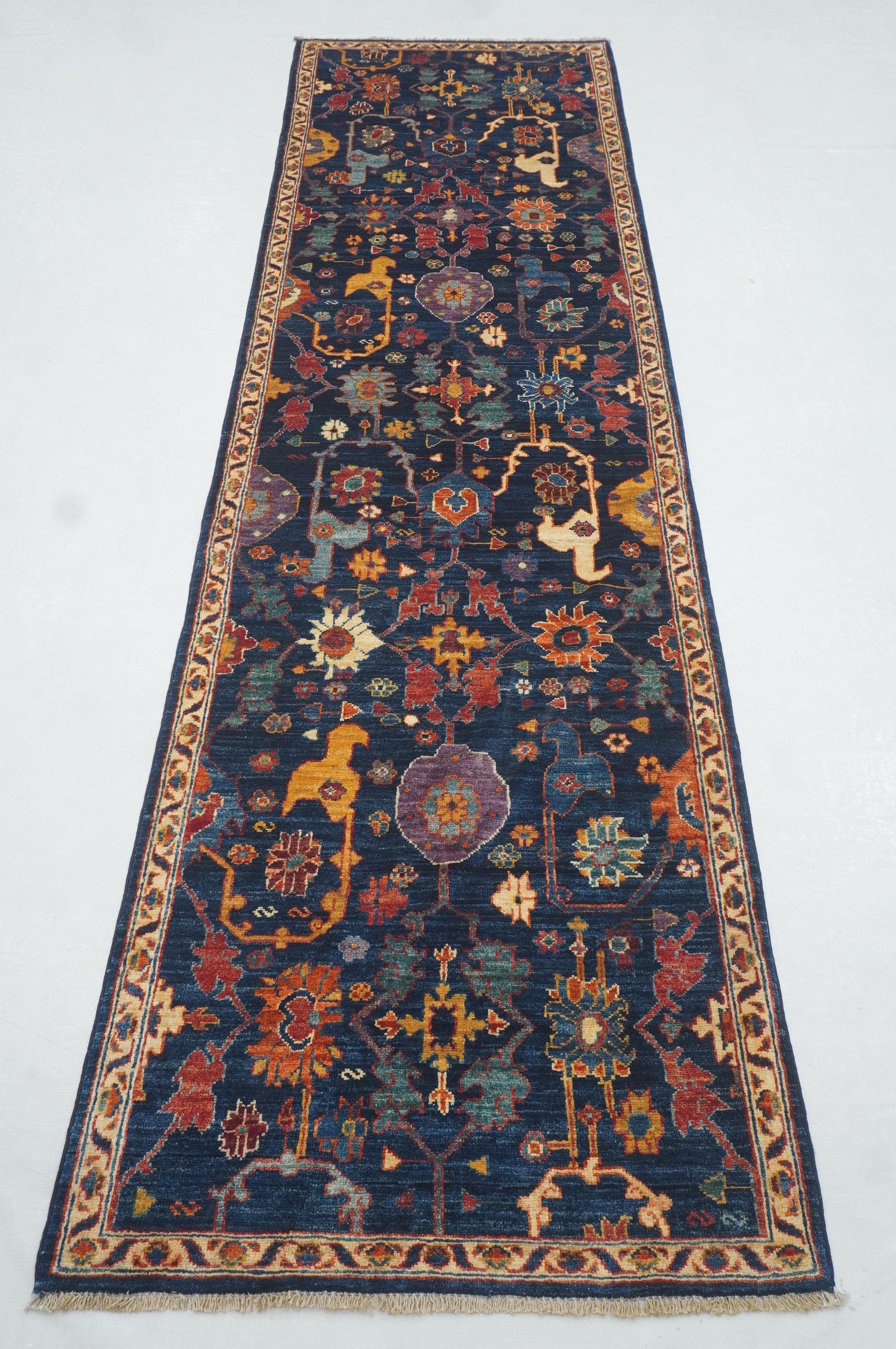 3x10 Navy Blue Bidjar Afghan Hand knotted Runner Rug