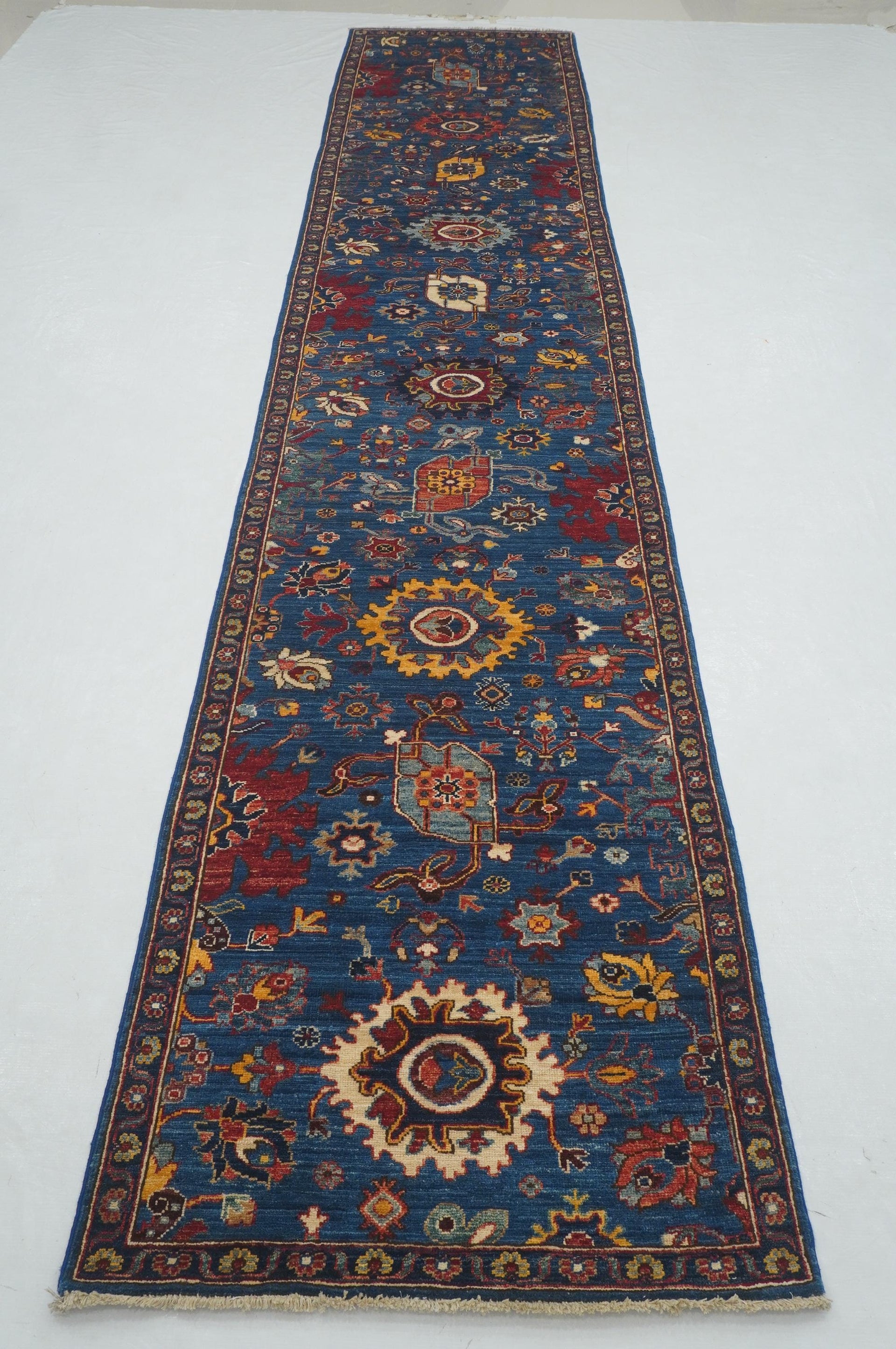 14 Ft Blue Bidjar Afghan hand knotted Oriental Runner Rug - Yildiz Rugs
