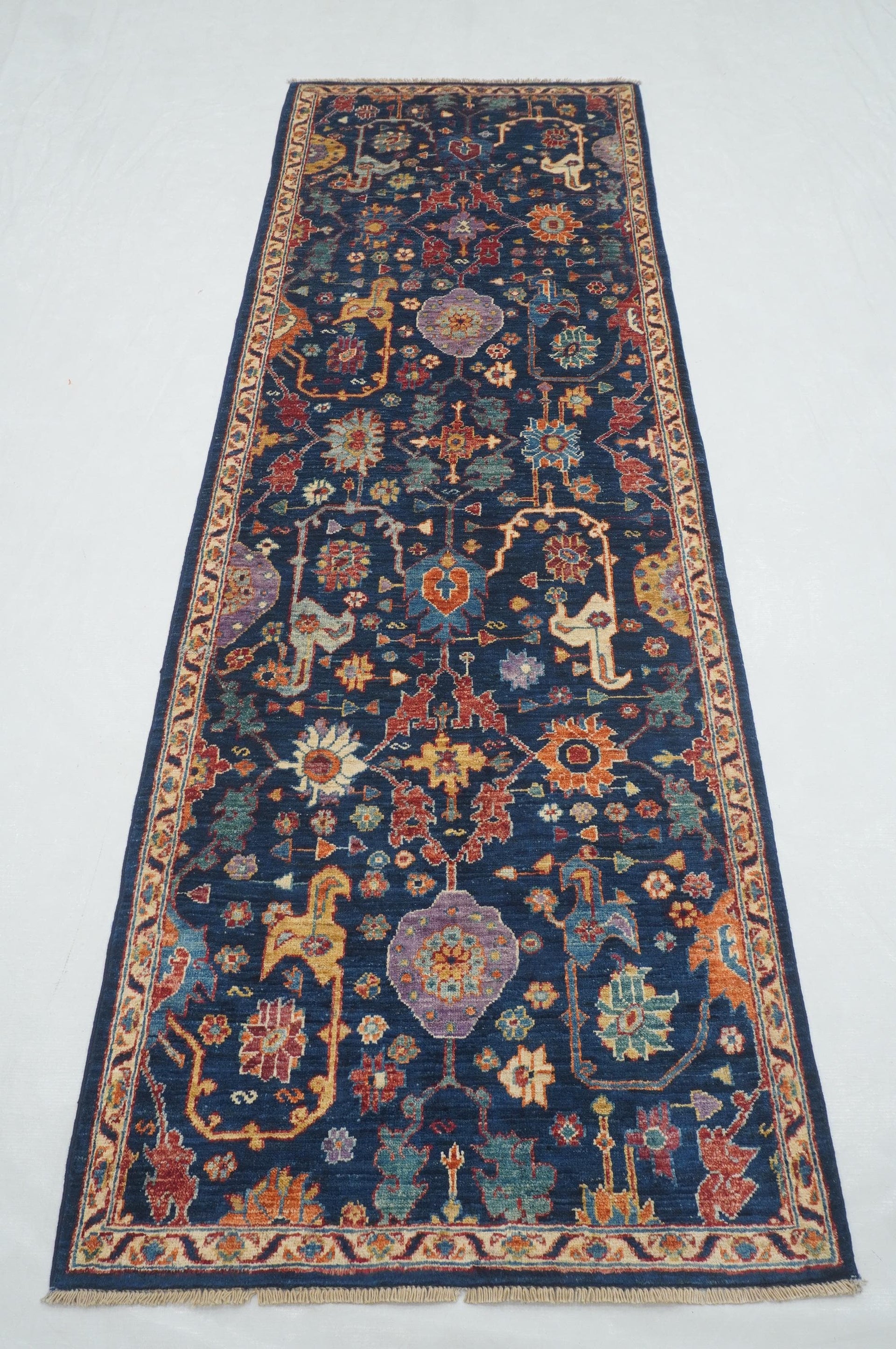 3x8 ft Navy Blue Bidjar Afghan Hand knotted Runner Rug