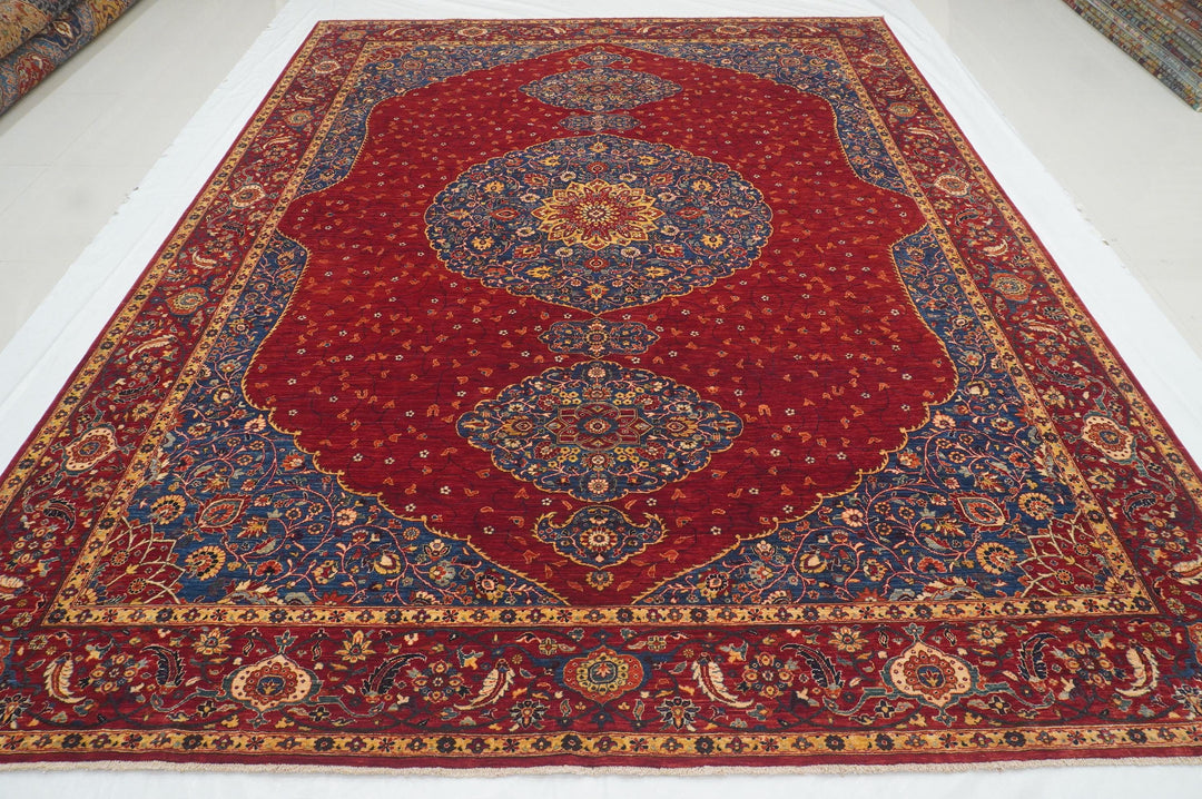 9x12 Red Afghan Hand Knotted Geometric Medallion Rug