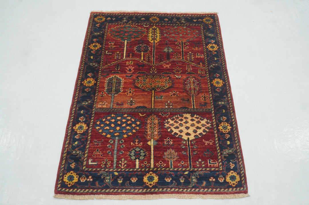 3x4 Red Gabbeh Tree of Life Hand Knotted Rug