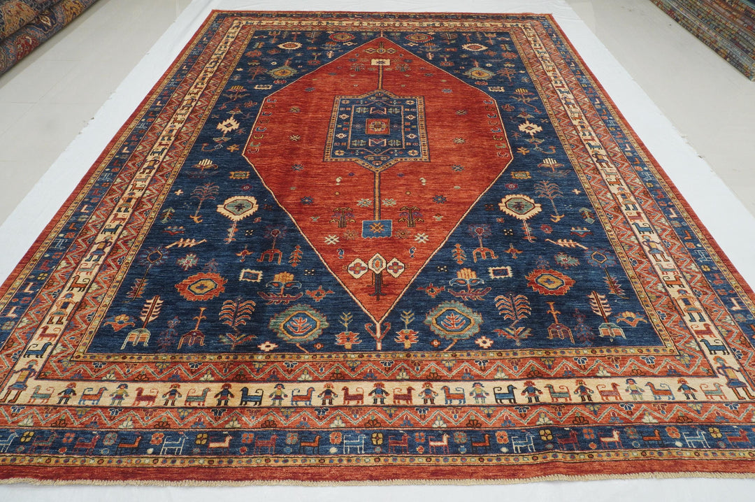 9x12 Red Blue Tribal Gabbeh Afghan Hand knotted Oriental Rug