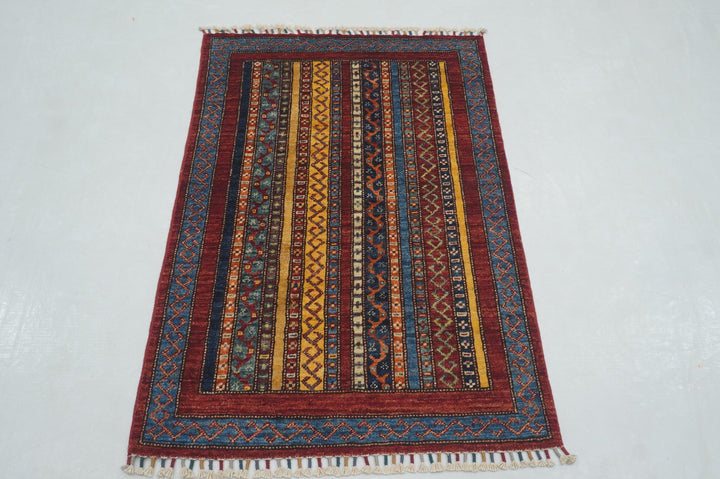 3x4 Red Shawl Hand knotted Turkish Rug