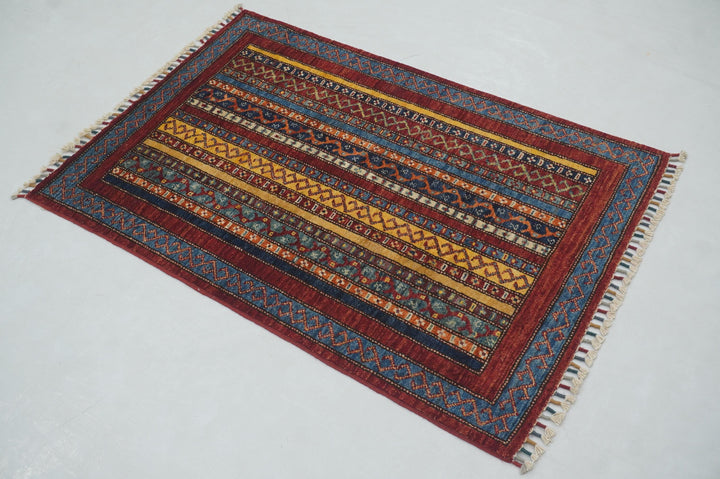 3x4 Red Shawl Hand knotted Turkish Rug