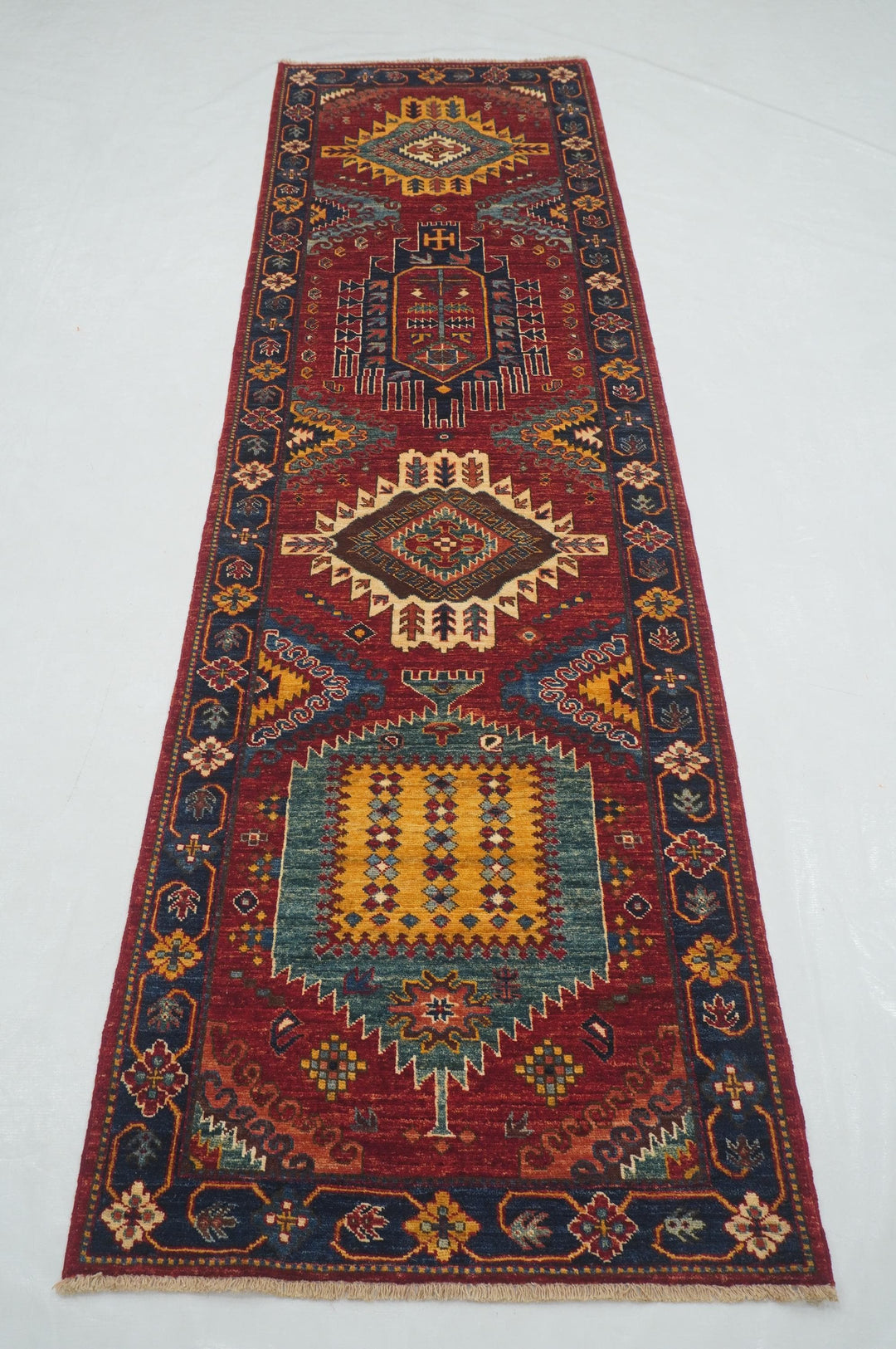 10 ft Red Malayer Afghan hand knotted Runner Rug