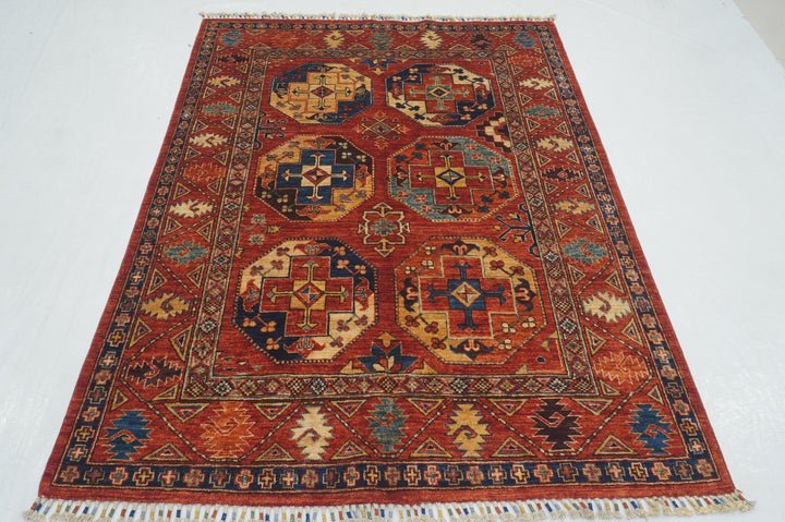 5x7 Red Afghan Ersari Turkmen hand knotted Rug